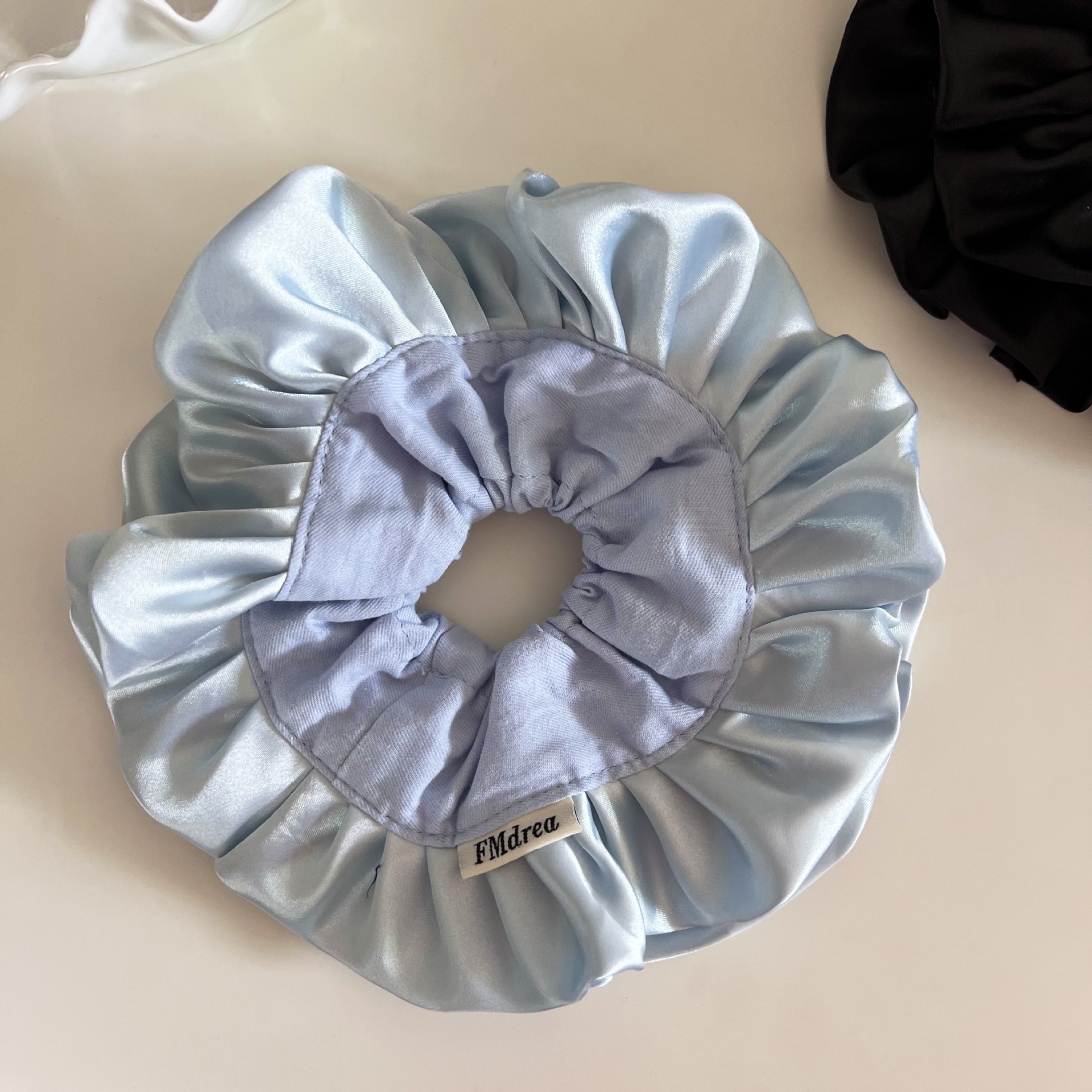 Women's Daily French Ruffle Cloth Scrunchie Hair Tie Light Blue Solid