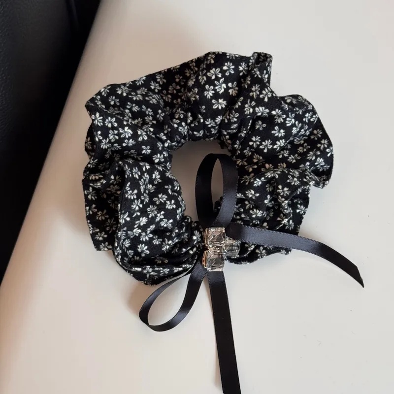 Women's Rhinestone Bowknot Cloth Hair Tie Black Coffee Ditsy Floral