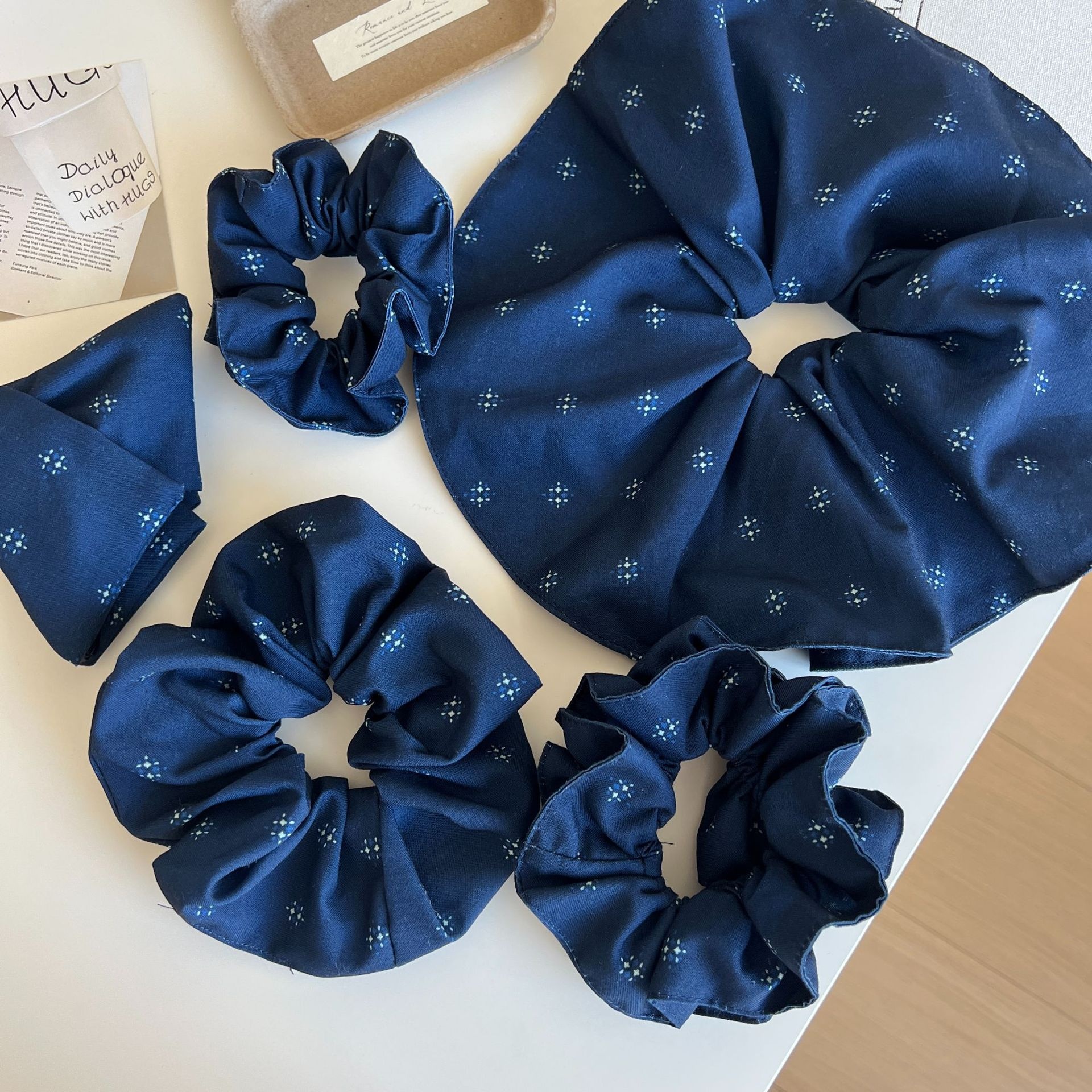 Women's Elegant Fabric Scrunchie Hair Tie Triangle Clip Galaxy Polka Dots