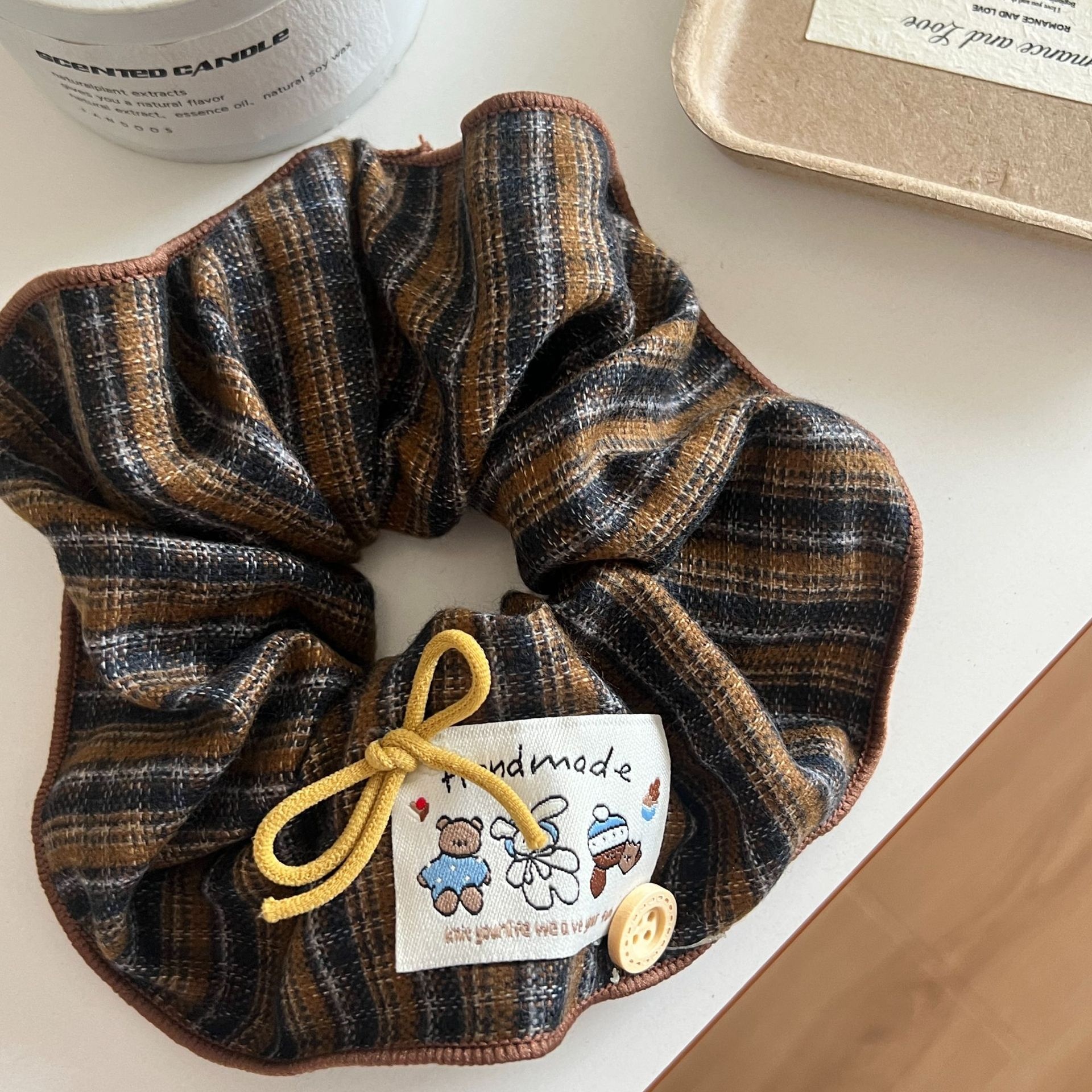 Women's Autumn Winter Cotton Large Bow Ponytail Hair Ties Plaid