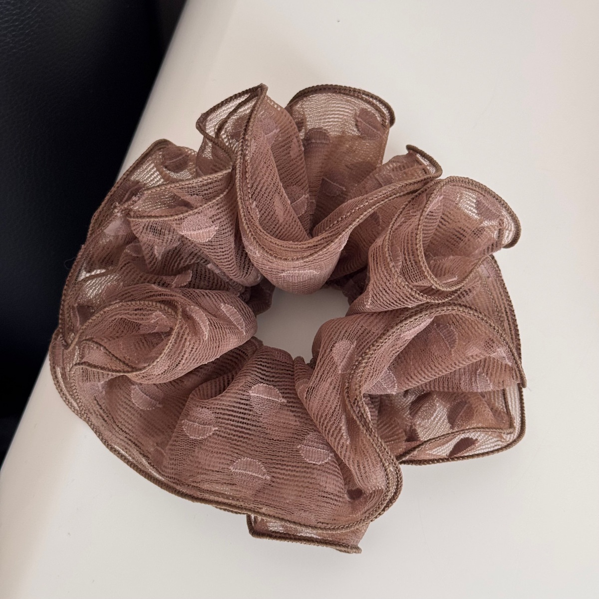 Women's Elegant Spring Soft Gauze Hair Tie Beige Polka Dots