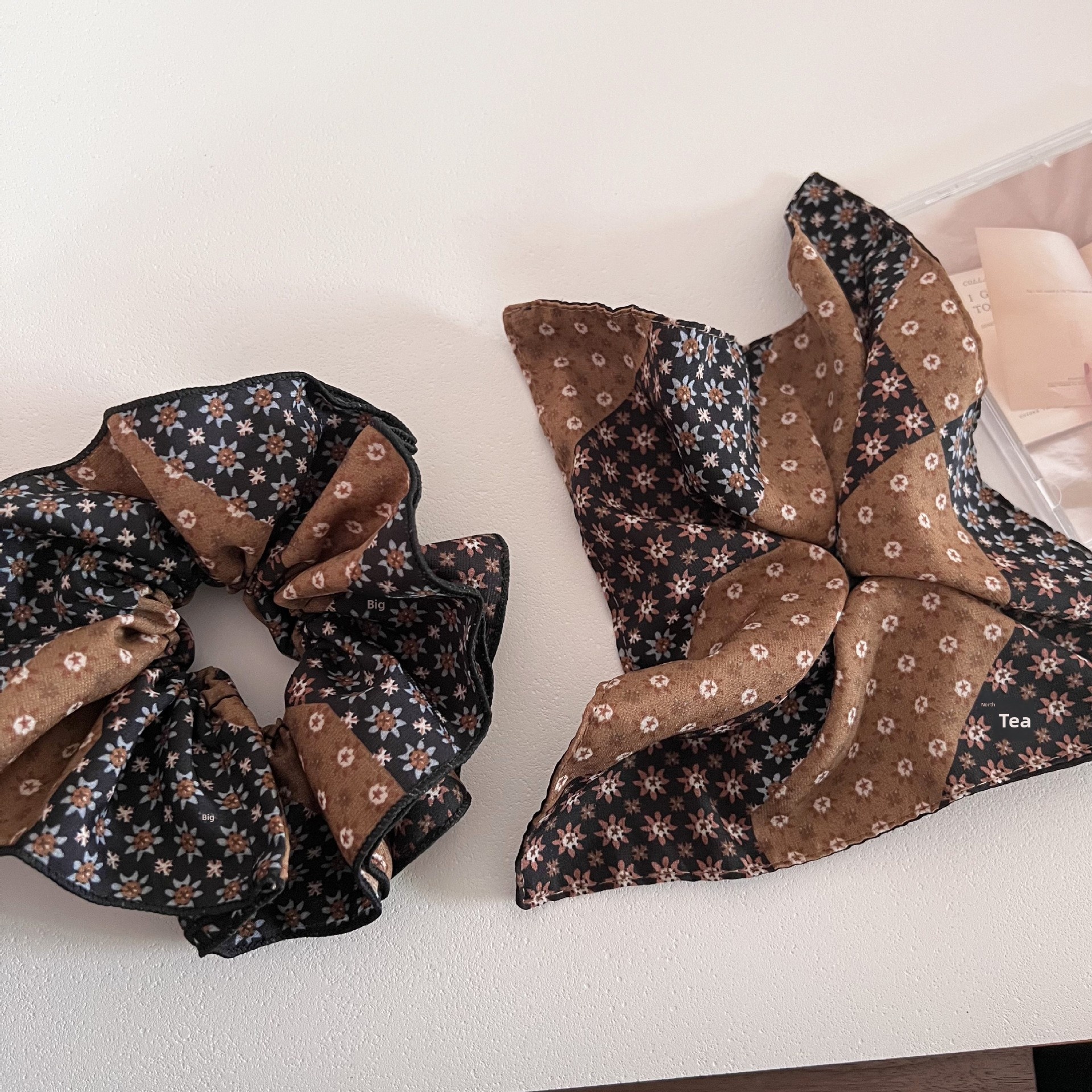 Women's Retro Patchwork Floral Hair Ties Aesthetic Color Block Cloth Bands