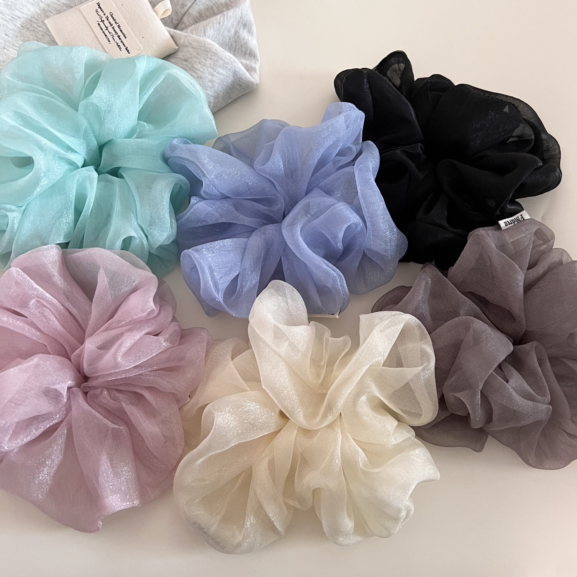 Women's Sheer Gauze Large Bow Hairband Low Bun Pearl Hair Tie Solid Color