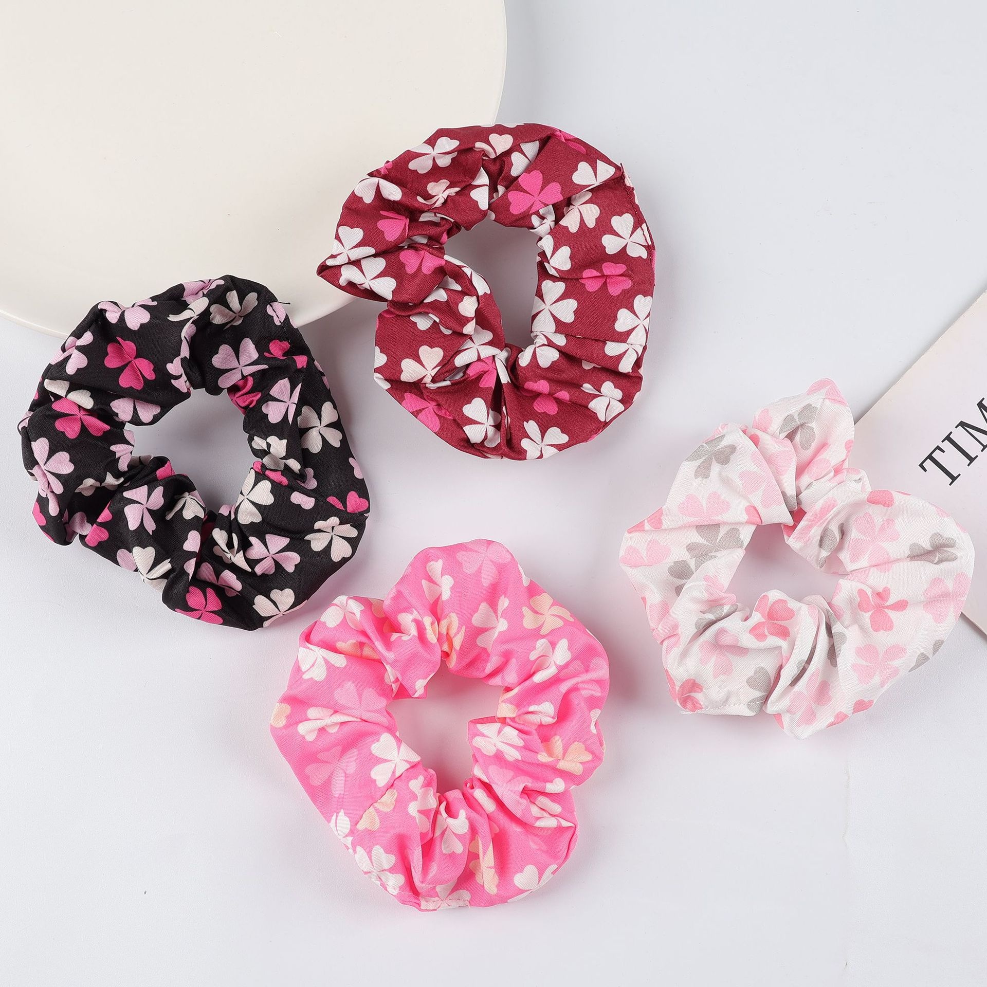 Women's Cloth Bow Elastic Hair Tie Daily Accessory Four-Leaf Clover