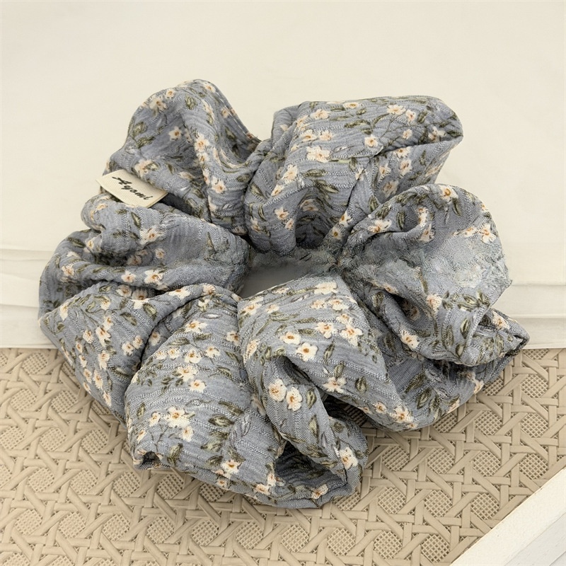 Women's Vintage Floral Cotton Extra Long Ruched Hair Tie for Braids