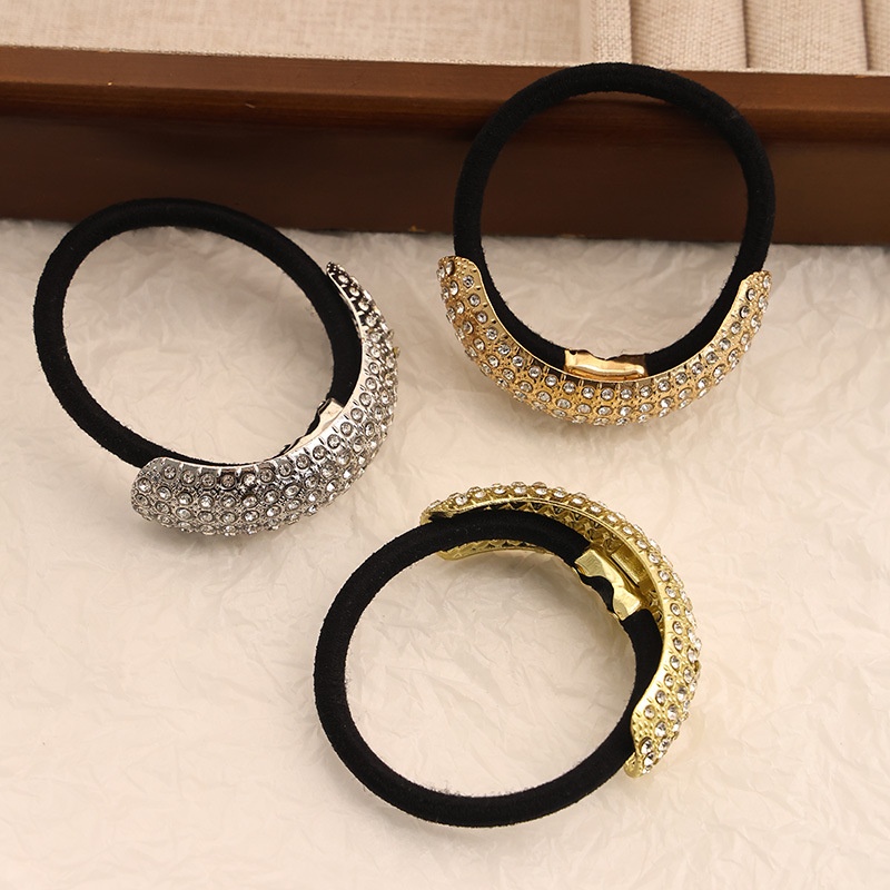Women's Elastic Ponytail Hair Band Metal Embedded Diamond Butterfly Knot