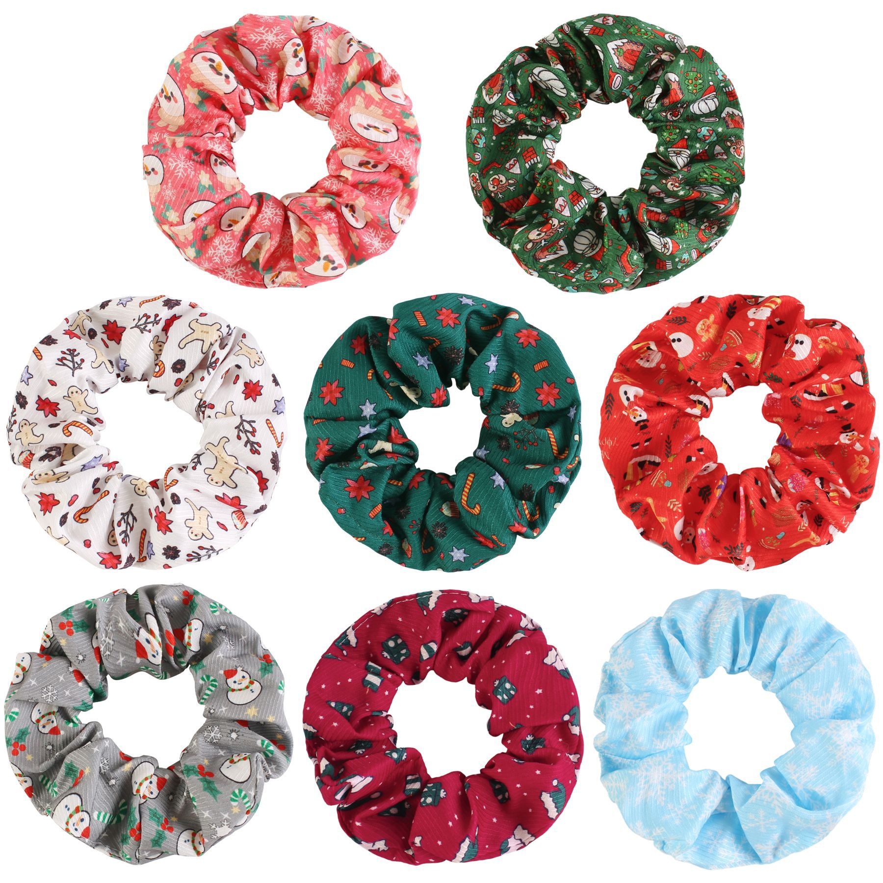 Women's Christmas Party Fabric Bow Hair Tie Reindeer Snowman Pattern