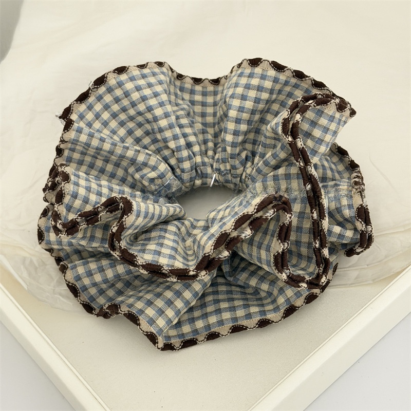 Women's Comfortable Cloth Hair Tie Everyday Wear Blue Black Plaid