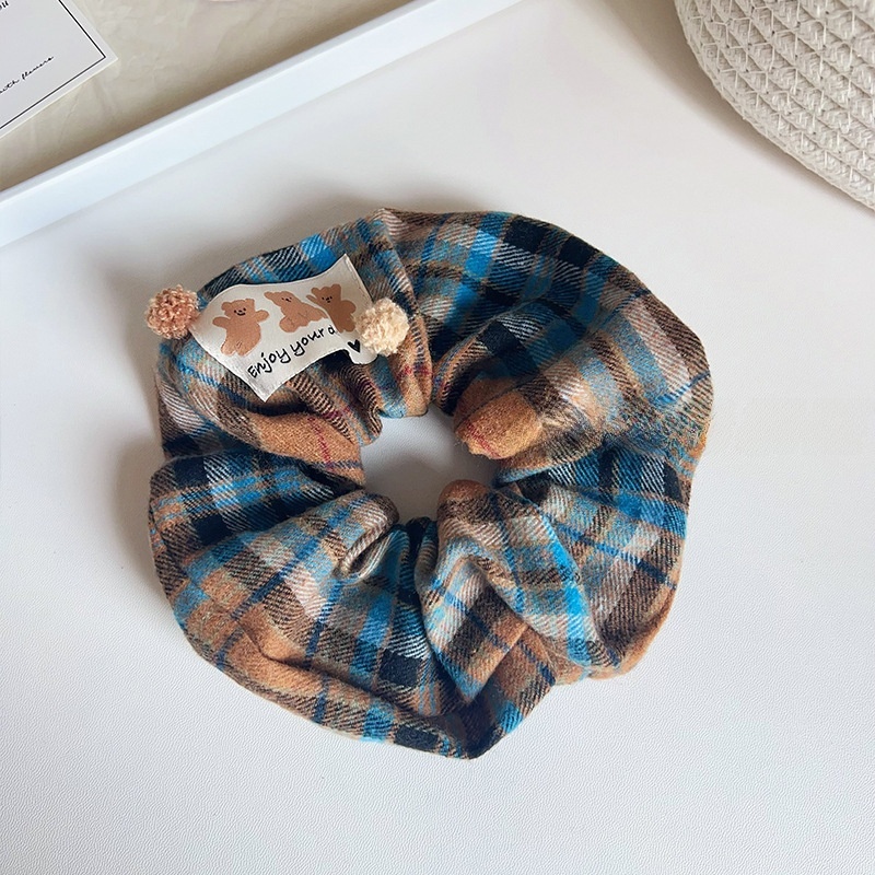 Women's Autumn Styling Cloth Hair Tie Grey Plaid Little Bear Pattern