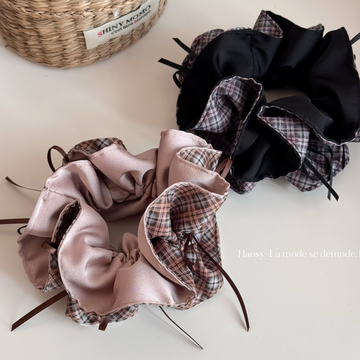 Women's Winter Cloth Bowknot Hair Tie Accessory Apricot Pink Plaid