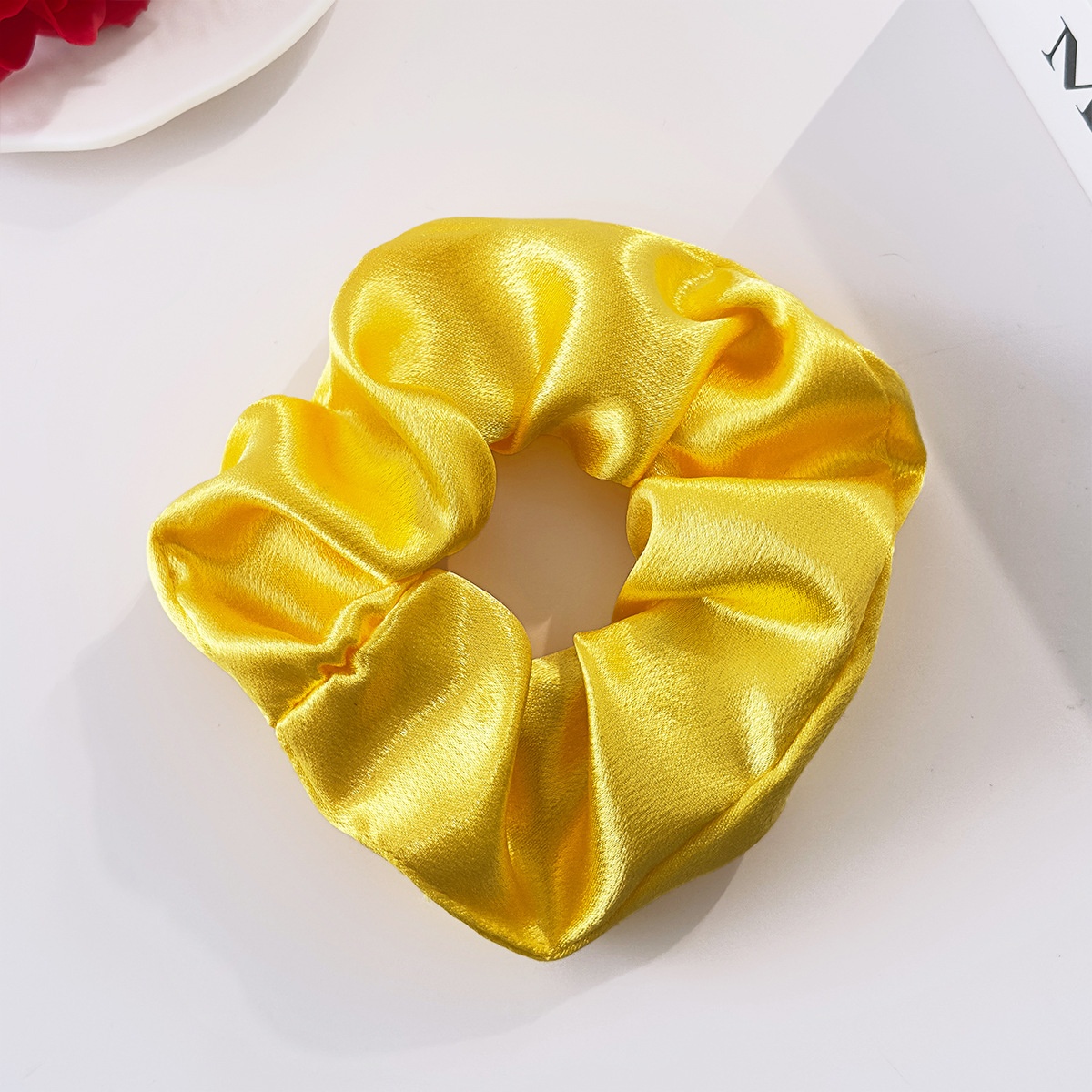 Women's Elegant Black Satin Hair Tie, Comfortable Solid Color Scrunchie