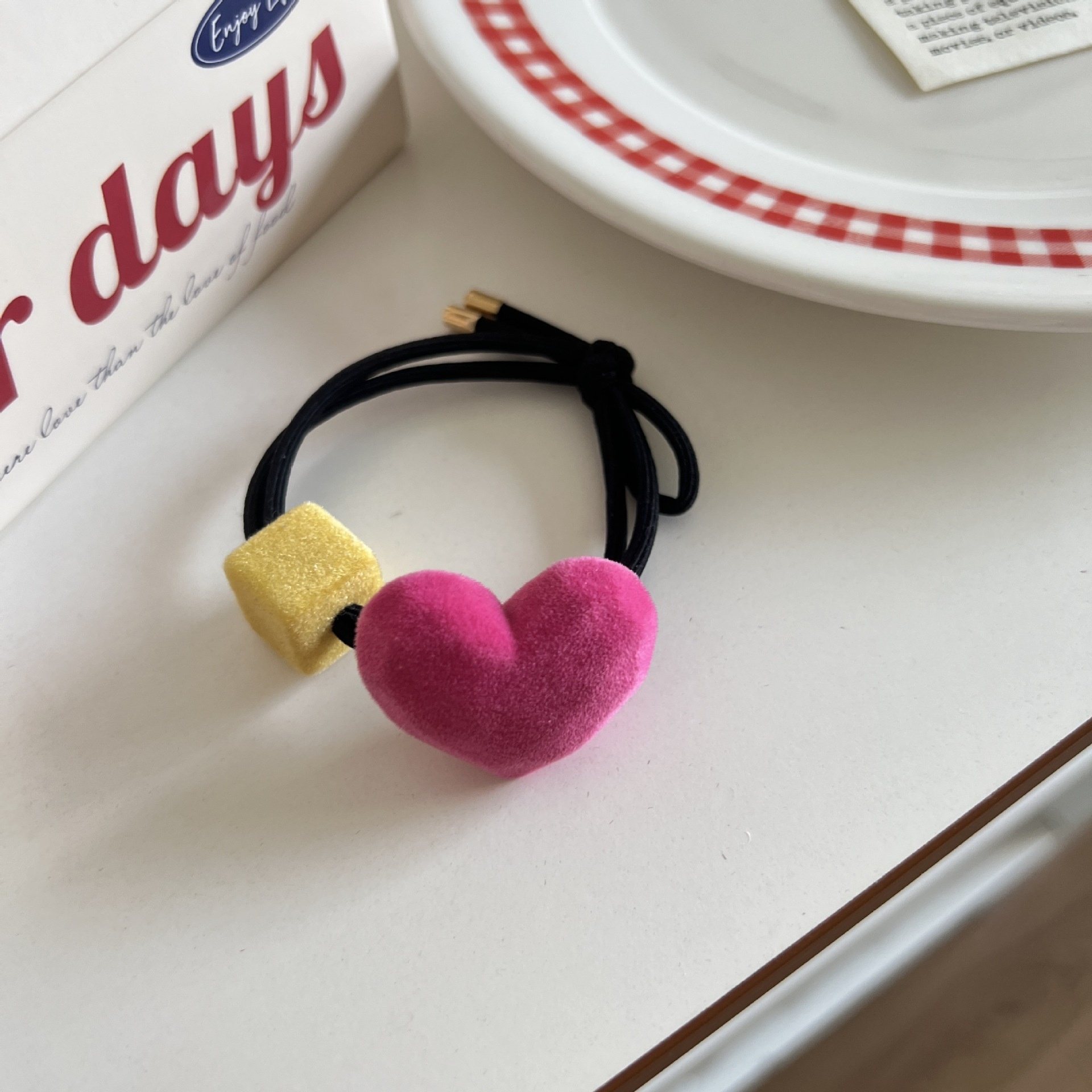 Girls Double-Headed Elastic Fabric Ponytail Hair Bands Heart Shape