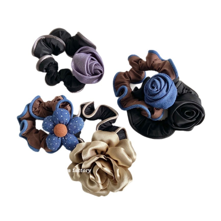 Women's Elegant Satin Daily Hair Tie Scrunchie Romantic Purple Rose