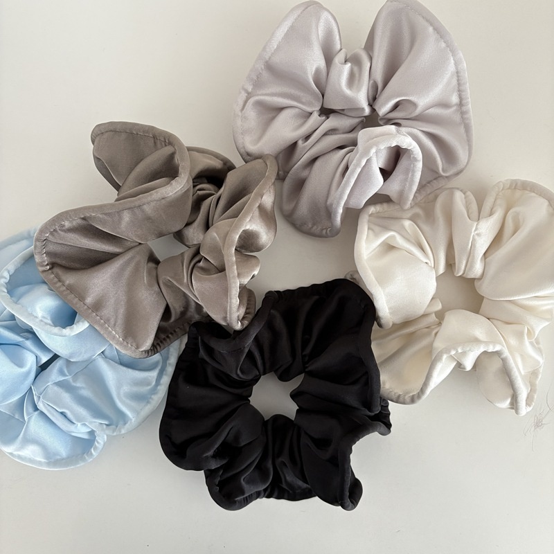 Women's Elegant Everyday Soft Satin Scrunchie Hair Tie Solid Black