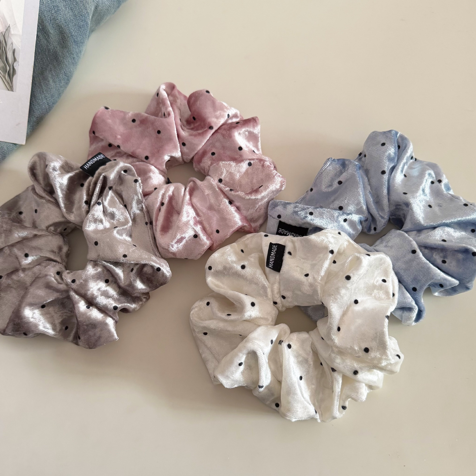 Women Velvet Polka Dot Ball Hair Tie Elastic Bun Rope Accessory