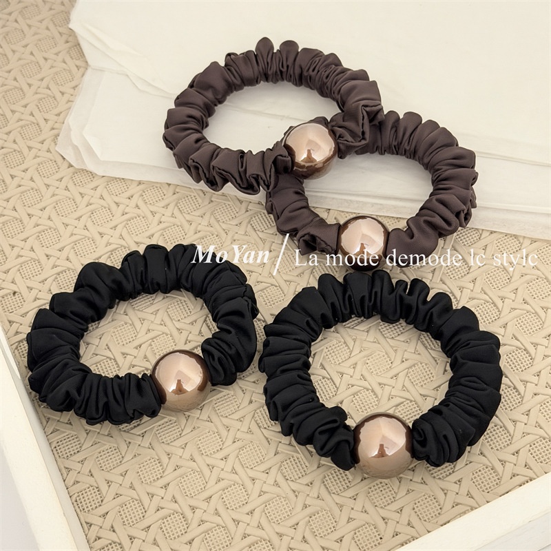 Women's High Elastic Pearl Cloth Hair Band Multi-functional Solid Coffee