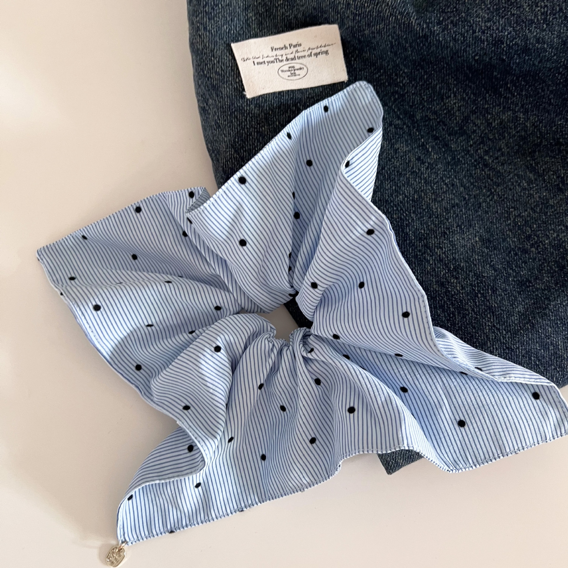 Women's Daily Cloth Scarf Hair Tie Gold Pendant Blue Striped Polka Dots