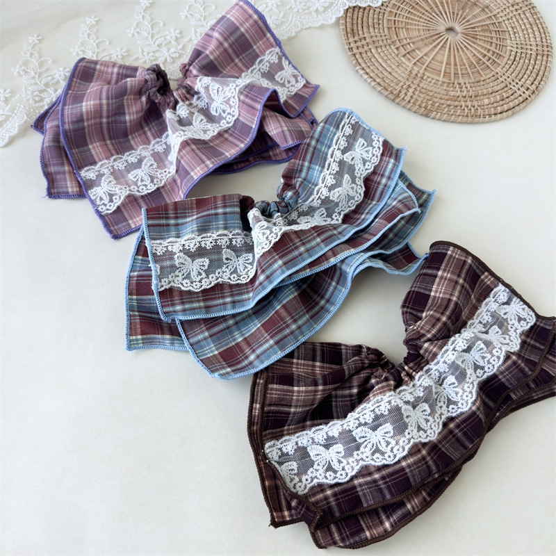 Women's Double Layer Polyester Low Ponytail Hair Tie Retro Fall Plaid