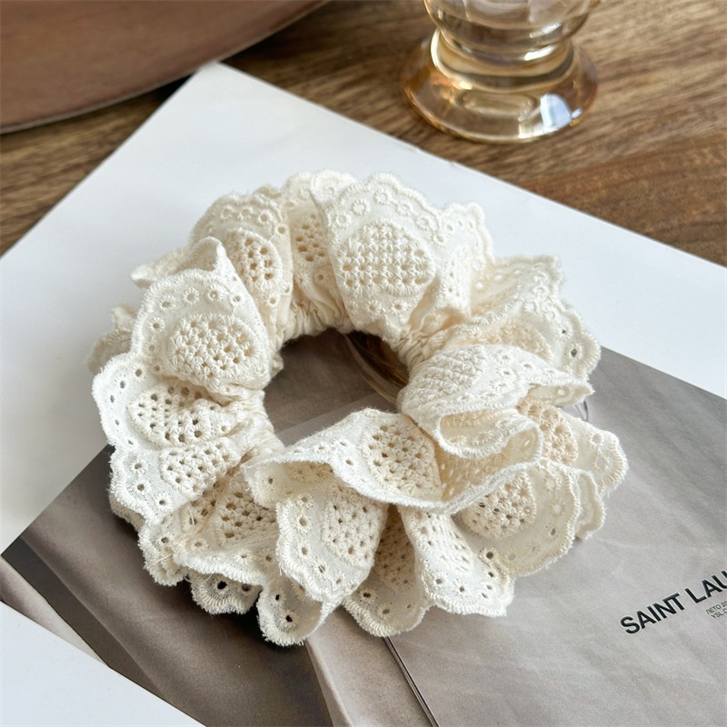 Women's Handmade Hollow Lace Pleated Daily Hair Scrunchie Solid Color
