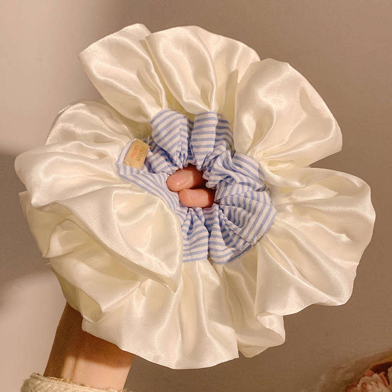 Women's Large Mori Style Scrunchie Beige Polka Dot Cloth Hair Tie