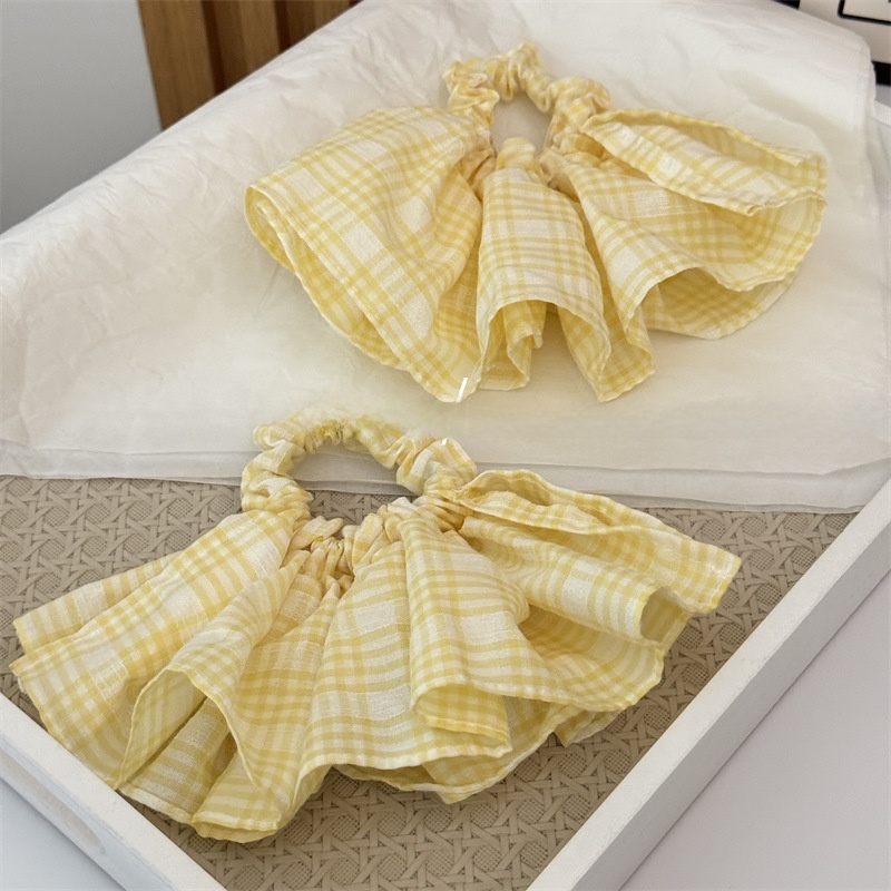 Women's Stylish Cloth Hair Scrunchie For Daily Wear Yellow Blue Plaid