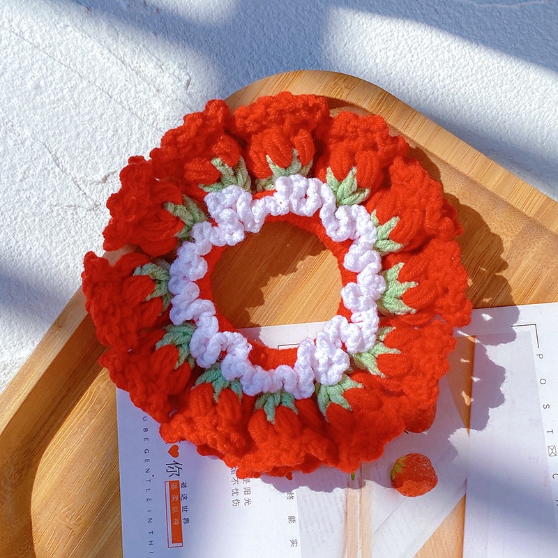 Women's Handmade Knitted Yarn Scrunchie Bellflower Bowknot Hair Tie