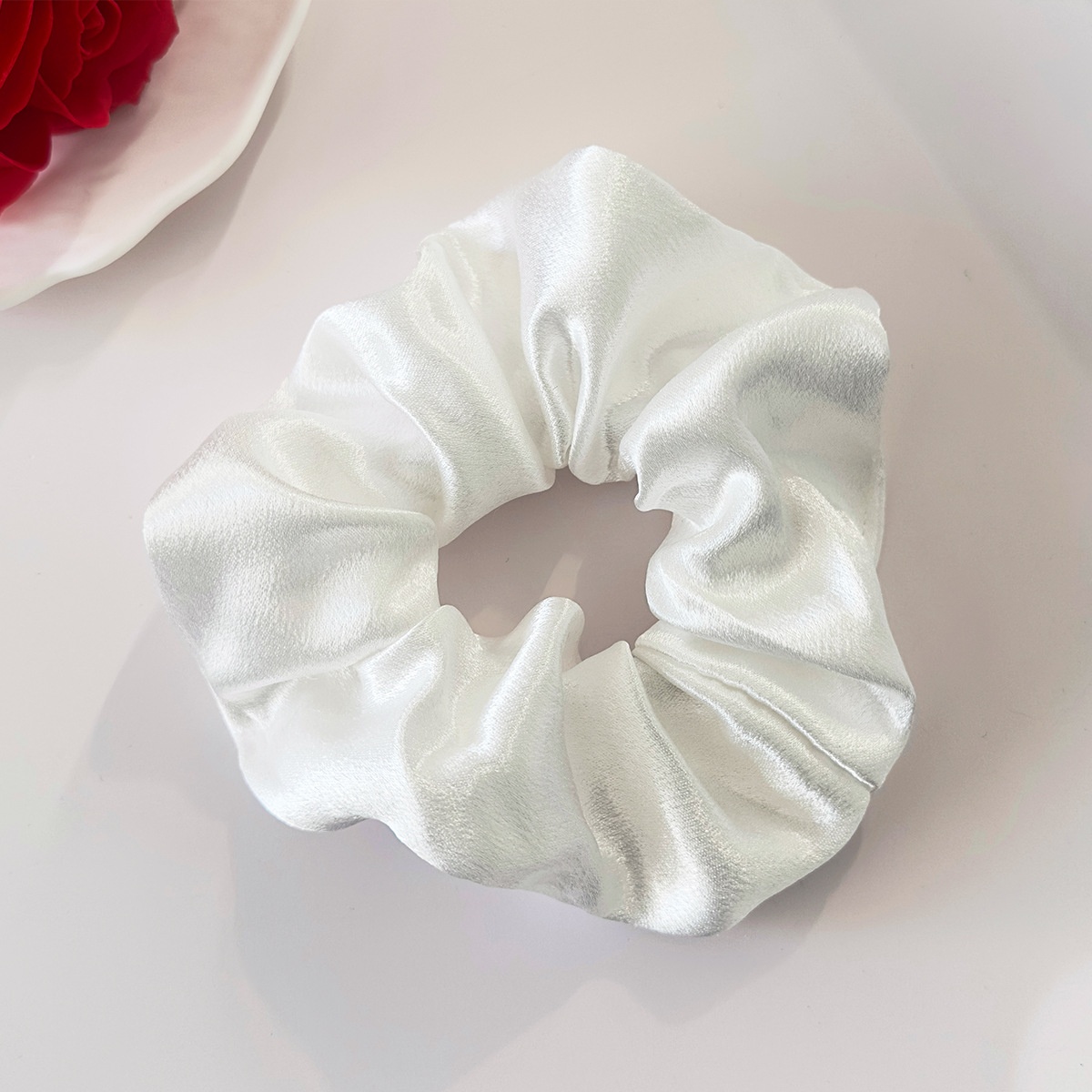 Women's Elegant Black Satin Hair Tie, Comfortable Solid Color Scrunchie