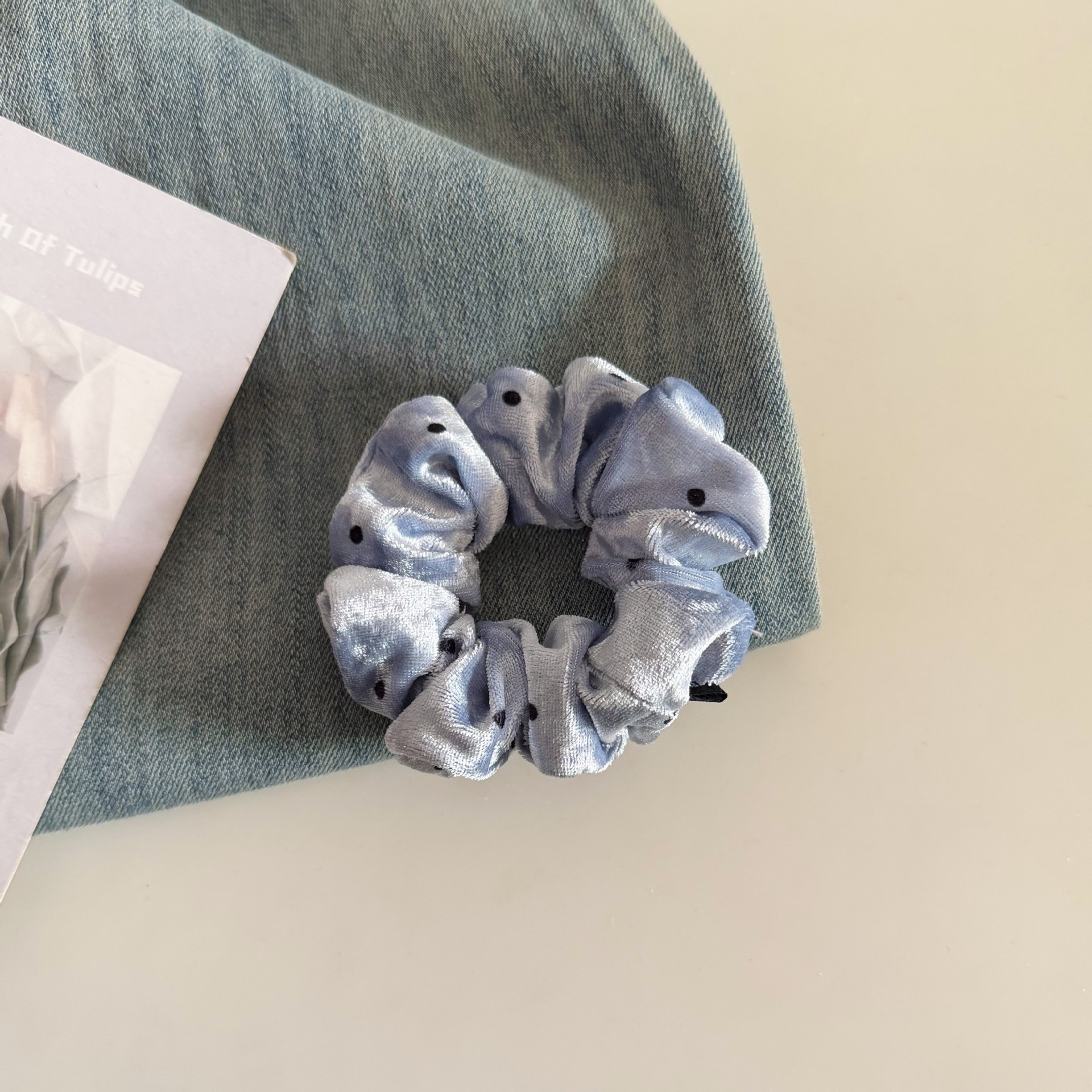 Women's Velvet Hair Scrunchie Ball Head Tie All Seasons Polka Dot