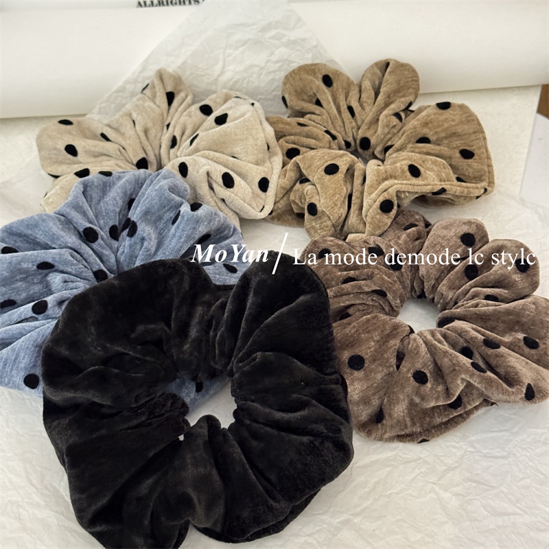 Women's Versatile Elegant Cloth Hair Ties Retro Flocking Polka Dot