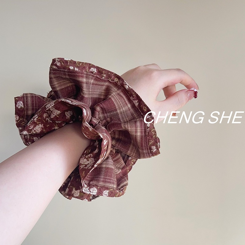 Women's Daily Large Fabric Elastic Hair Scrunchies Floral Plaid