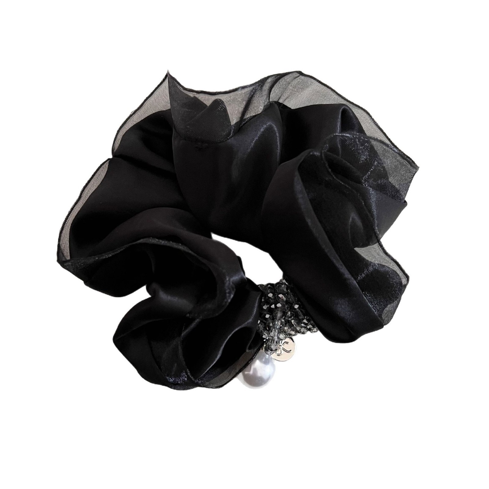 Women's Elegant Satin Pearl Hair Tie Glossy Solid Color Bun Accessory