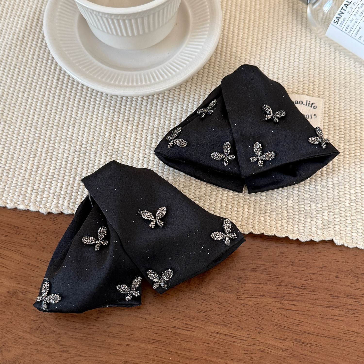 Women's Vintage Rhinestone Cloth Styling Hair Clip Elegant Black Bowknot