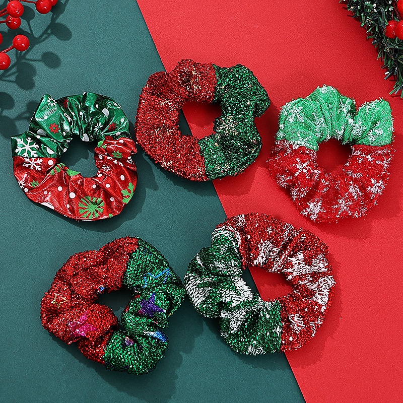 Women's Winter Cloth Scrunchie Christmas Snowflake Splicing Pattern