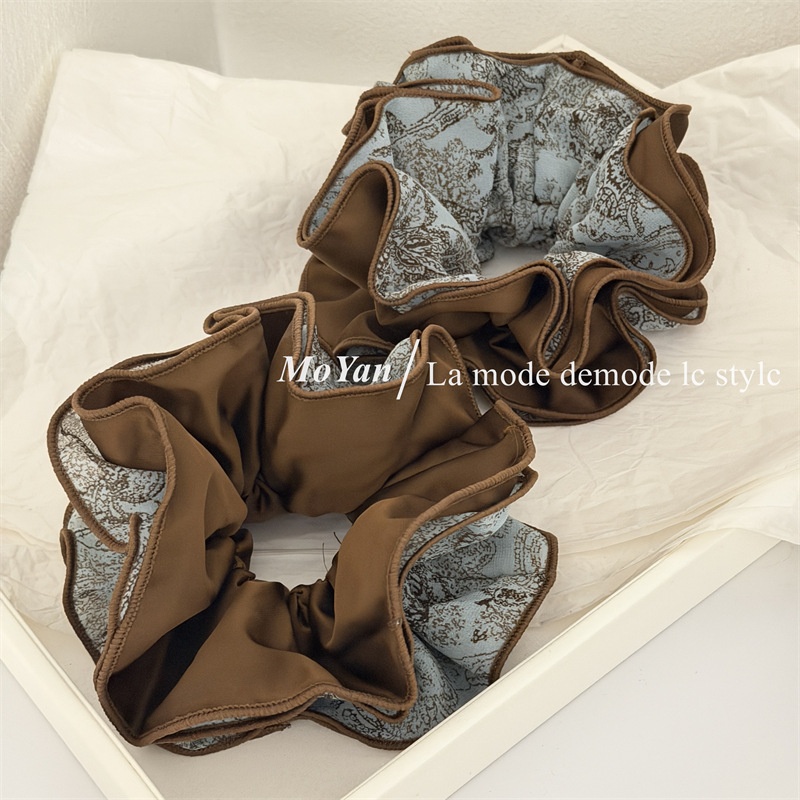 Women's Spring Summer Cloth Hair Tie Blue And Coffee Color Block