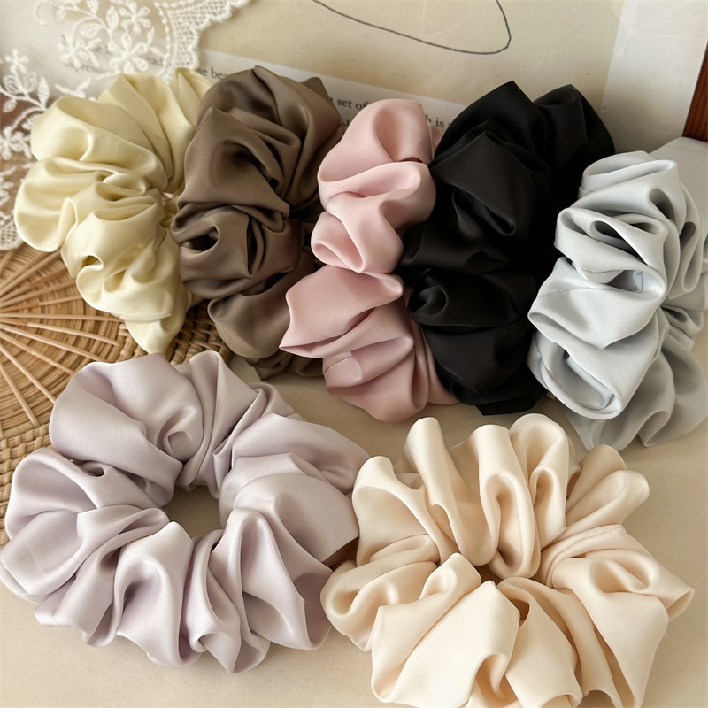 Women's French Style Satin Hair Tie For Spring Daily Wear Solid Beige