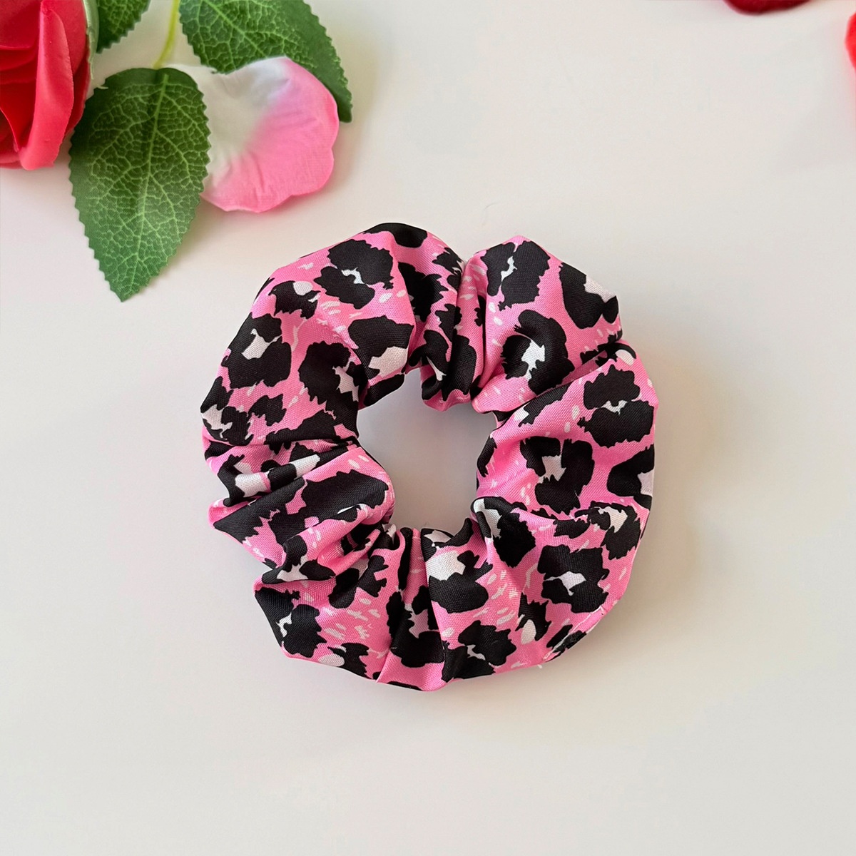 Women's Valentine Cloth Hairband Pink Rose Heart Leopard Print