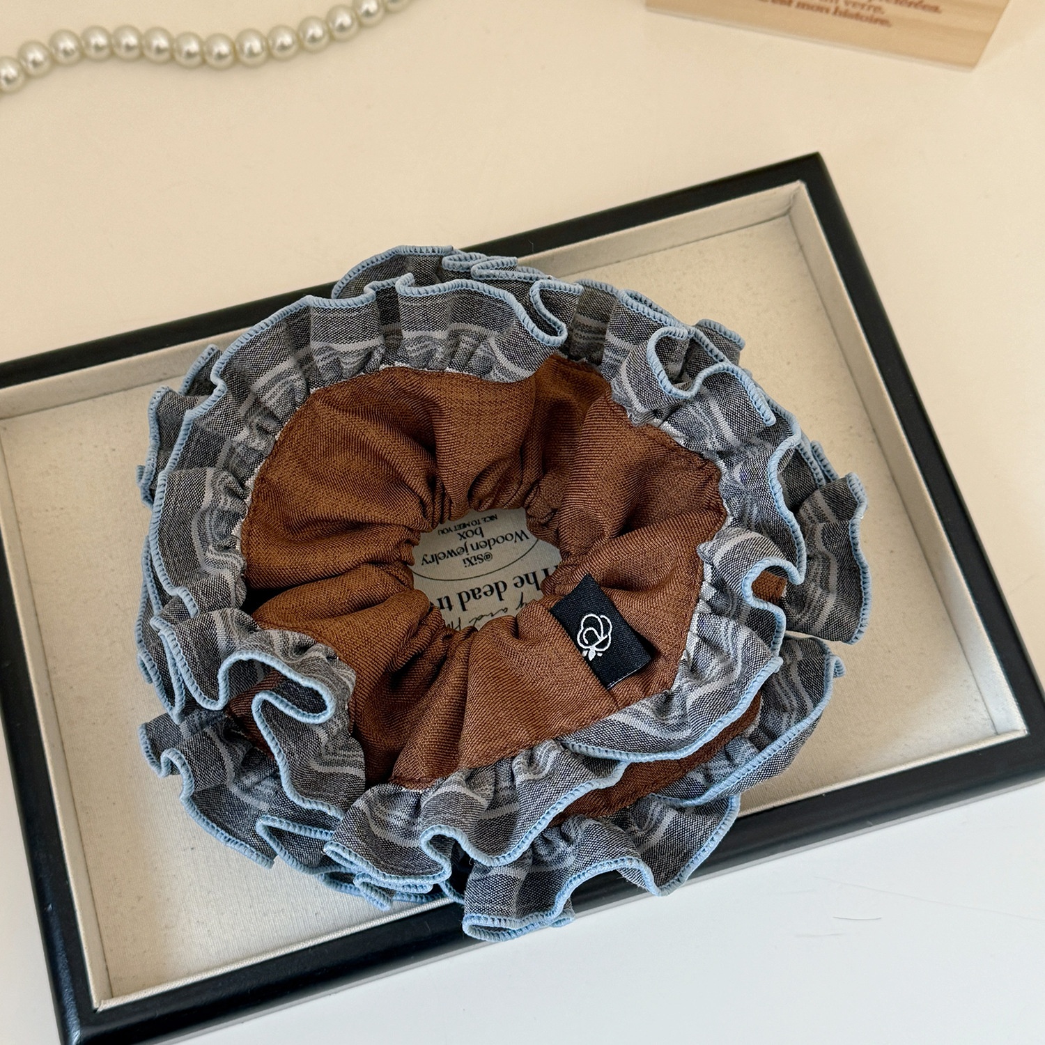 Women's Spring Summer Cloth Hair Scrunchies Blue Floral Pattern