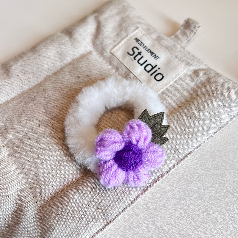 Women's Sweet Plush Flower Hair Tie Autumn Winter Accessory Beige