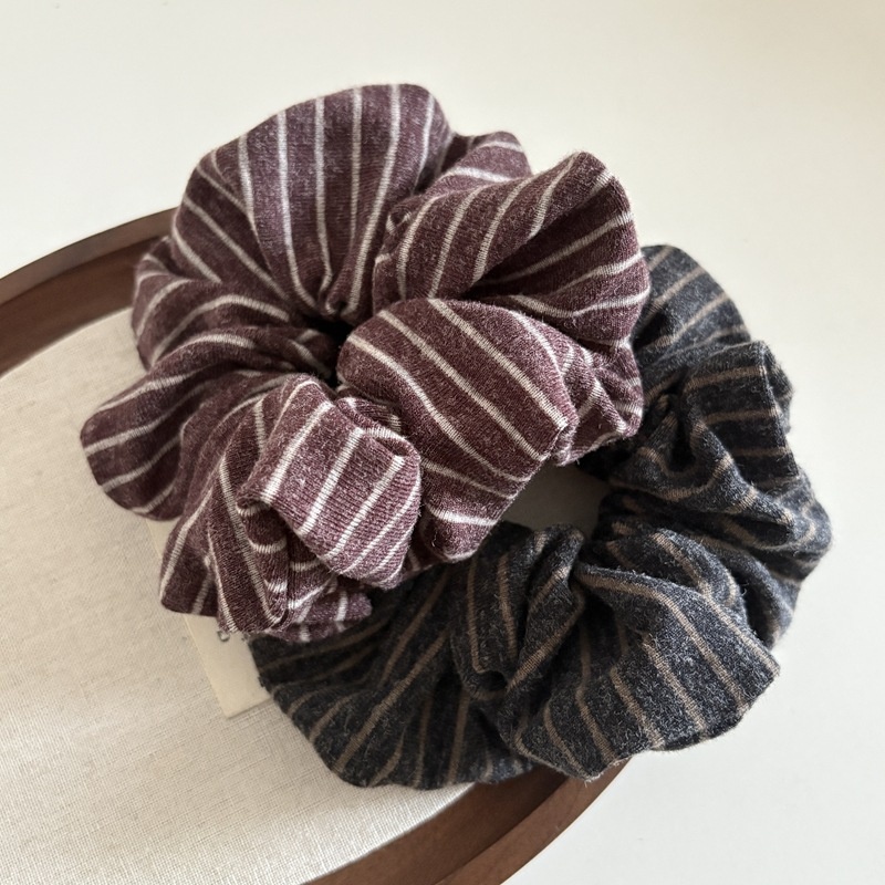 Women's Everyday Spring Knit Hair Tie Scrunchie Dark Grey Stripe