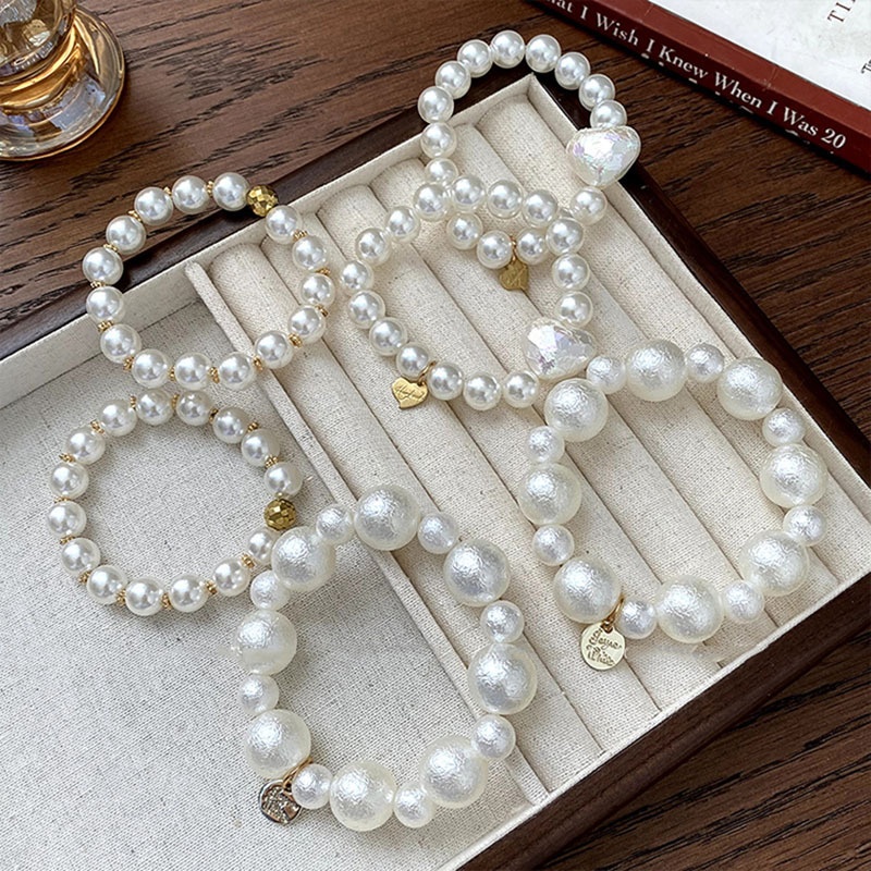 Women's Dual-use Pearl Bracelet Hair Tie Summer White Heart-shaped Band