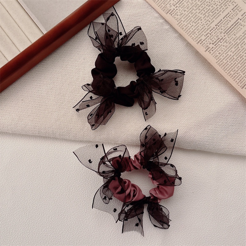 Women's Four Seasons Satin Mesh Hair Tie Multi-functional Bow Knot Pink Black