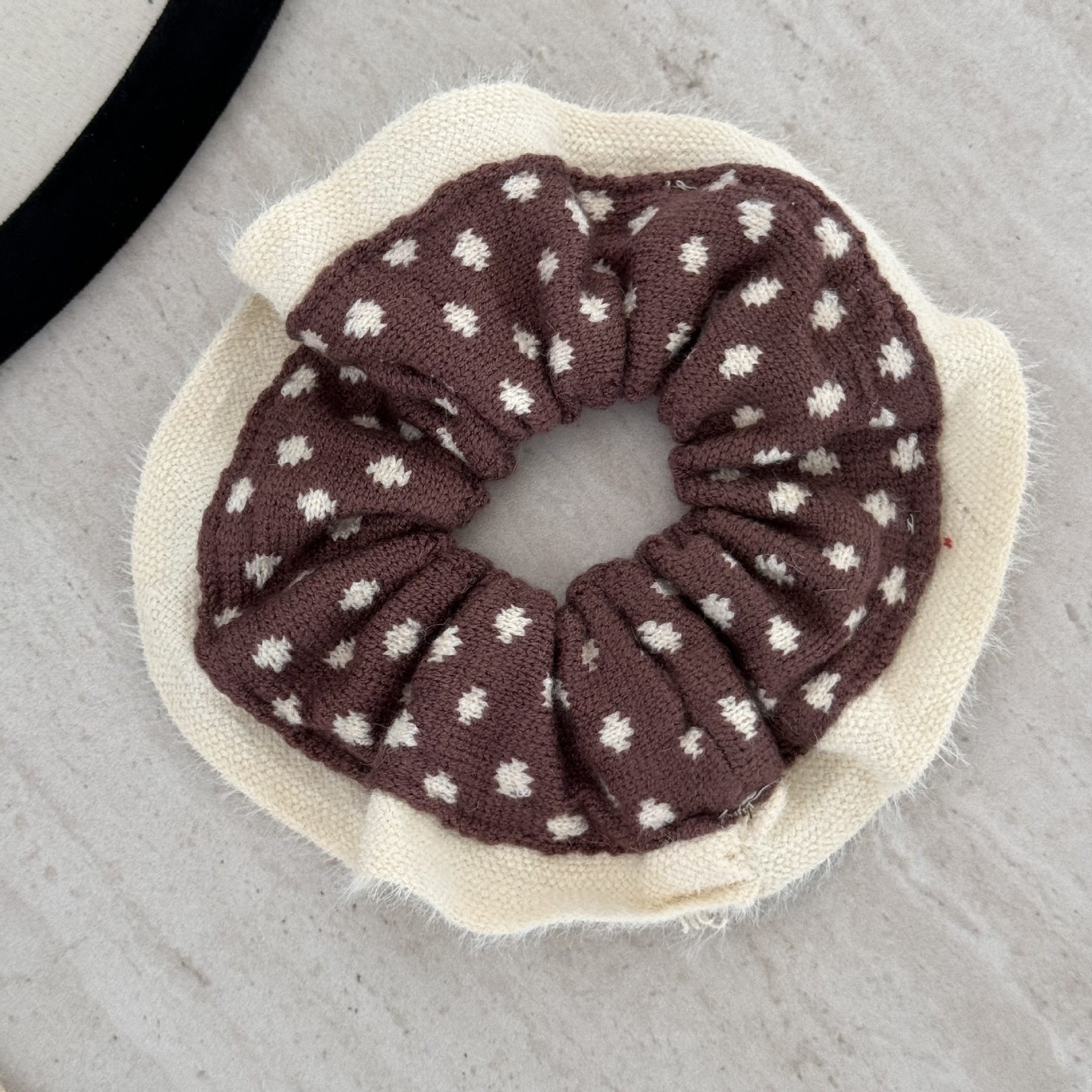 Girls' Retro Knitted Lace Large Bow Hair Ties Sweet Heart Winter Solid Colors