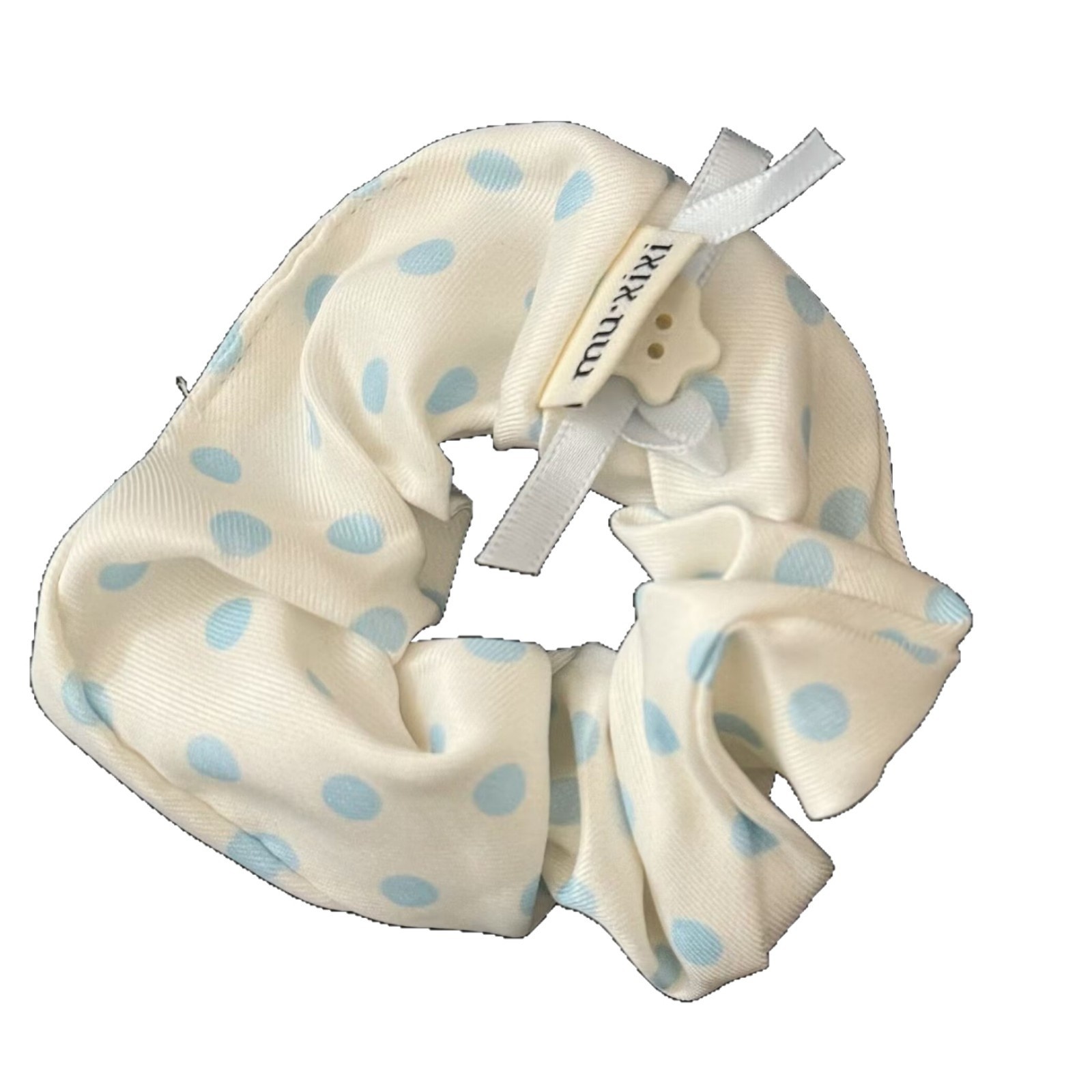 Women Sweet Cloth Scrunchie Summer Fresh Blue Polka Dot Star