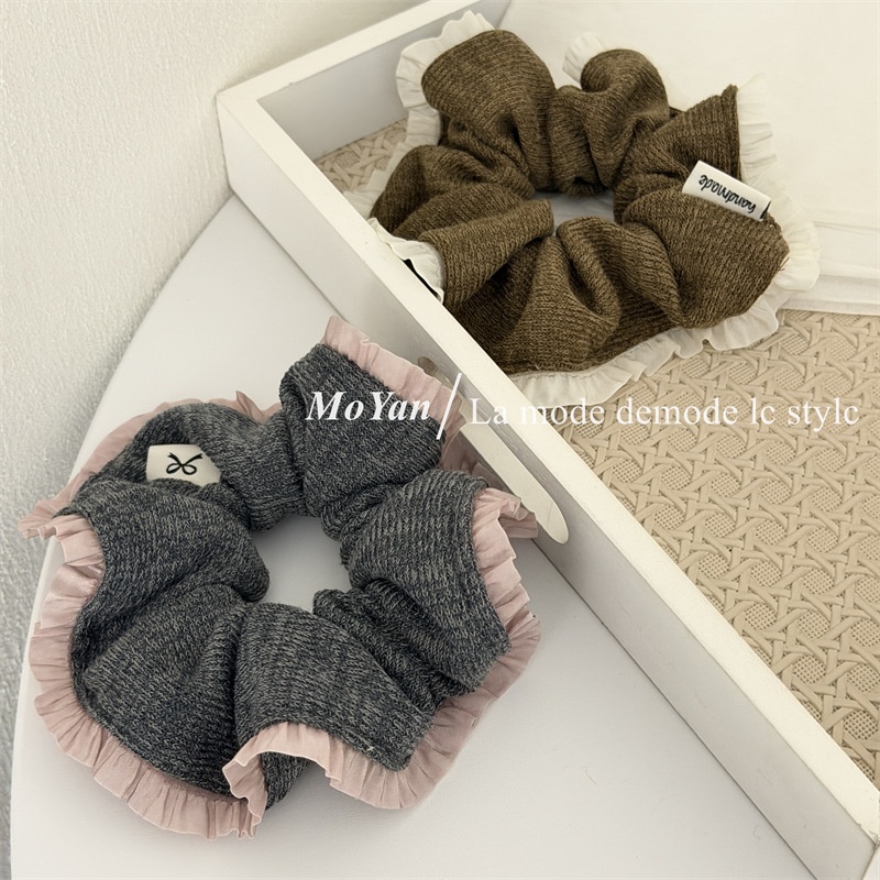 Women's Retro Everyday Soft Knit Hair Tie Grey Floral Color Block