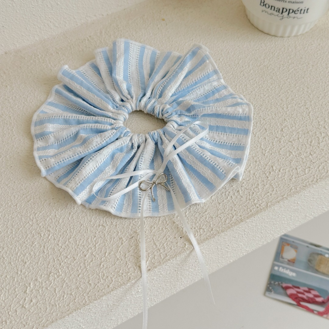 Women's Spring Summer Sweet Cloth Bow Knot Hair Tie Blue Plaid Lace