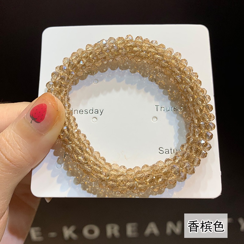 Women's Handmade Crystal Beaded Nylon Hair Ring Dual-Use Bracelet