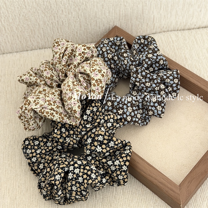 Women's All-Season Fabric Headband Retro Ditsy Floral Coffee Beige Black