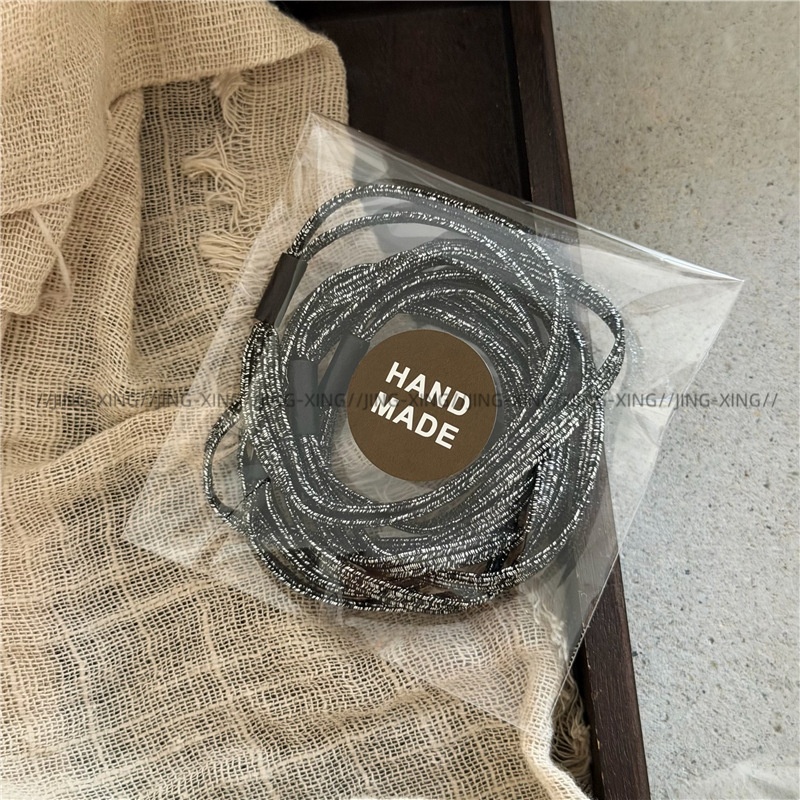 Women's Elastic Pearl Beaded Cloth Hair Ties Black Shiny Double Strand