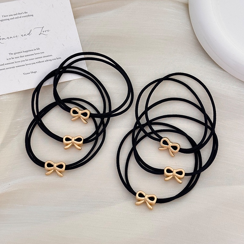 Women's Everyday Durable Alloy Ponytail Holder Hair Tie Black Bow Knot