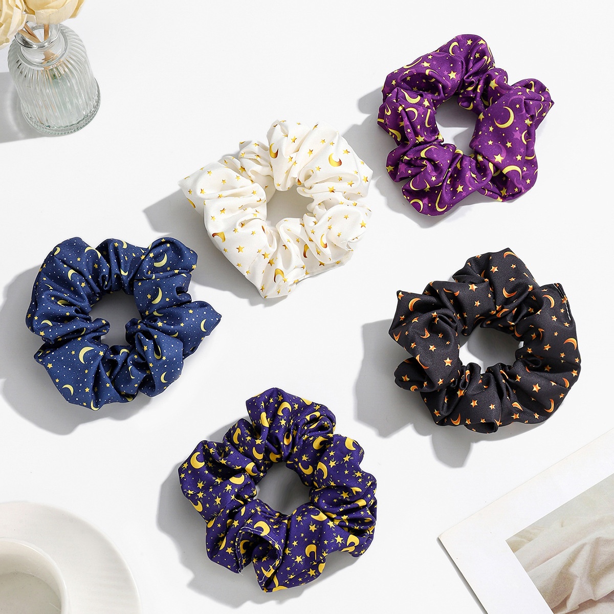 Women's Daily Cloth Scrunchies Space Theme Star Moon Embroidery